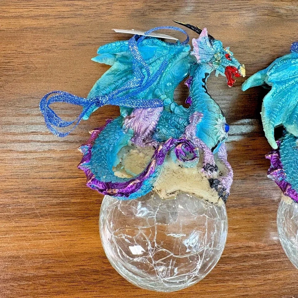 Mystical Dragons Holiday Ornaments on Crystal Ball and Resin Dragons‎ Lot of 7